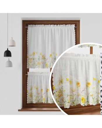 Zazdrostka woalowa gotowa z nadrukiem, kolor biało-żółty, dwa rozmiary, szerokość 100 cm, wysokość 40 lub 60 cm, Wiosenna polana