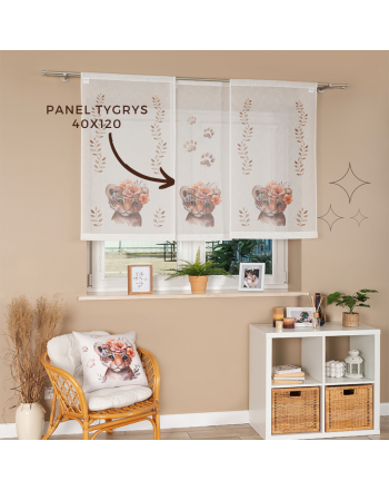 Panel firanowy o strukturze lnu do pokoju dziecięcego z motywem tygrysa, rozmiar 40x120 cm