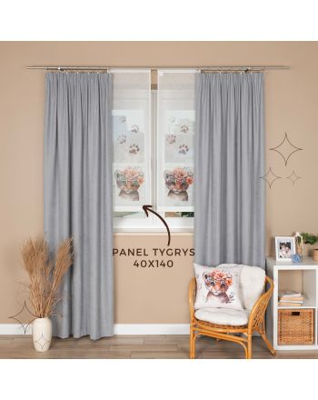Panel firanowy o strukturze lnu do pokoju dziecięcego z motywem tygrysa, rozmiar 40x140 cm