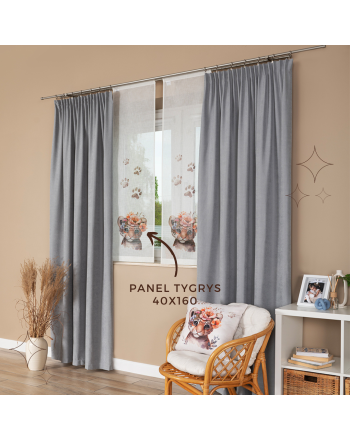 Panel firanowy o strukturze lnu do pokoju dziecięcego z motywem tygrysa, rozmiar 40x160 cm