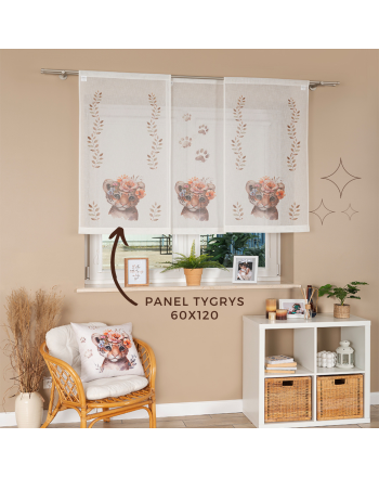 Panel firanowy o strukturze lnu do pokoju dziecięcego z motywem tygrysa, rozmiar 60x120 cm
