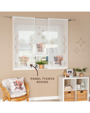Panel firanowy o strukturze lnu do pokoju dziecięcego z motywem tygrysa, rozmiar 60x160 cm