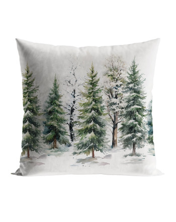 Welwetowa poszewka z nadrukiem w odcieniu zielonym, rozmiar 40x40 cm, Las zimą