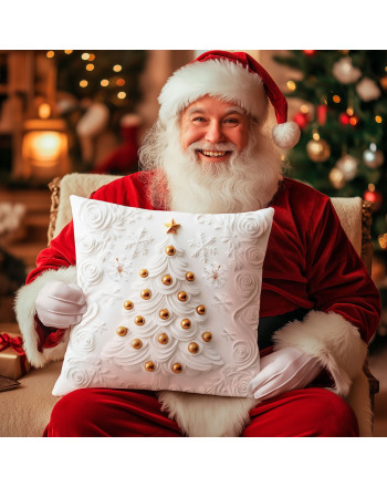 Welwetowa dekoracyjna poszewka z efektownym nadrukiem, efekt 3D, rozmiar 40x40 cm, Choinka