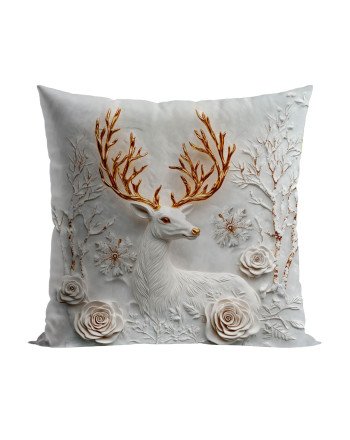 Welwetowa poszewka dekoracyjna, świąteczny efektowny nadruk 3D w tonacji szaro-złotej, rozmiar 40x40 cm, Jelonek