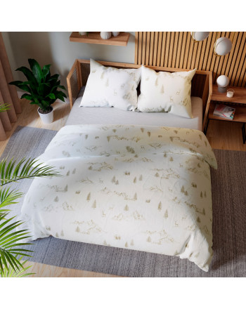 Komplet pościeli z bawełny satynowej MOKOSZ z delikatnym wzorem gór i jelonków
