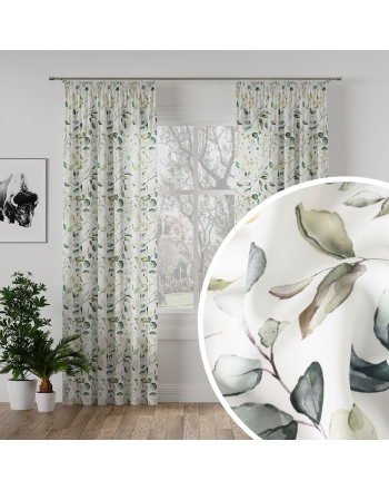 Zasłona welurowa drukowana w pastelowe liście na taśmie szerokość do 140 cm Samsun - szyta na wymiar