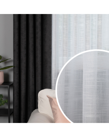 Biała firanka gotowa typu len na przelotkach z połyskiem, szerokość 300-400 cm wysokość 250 cm