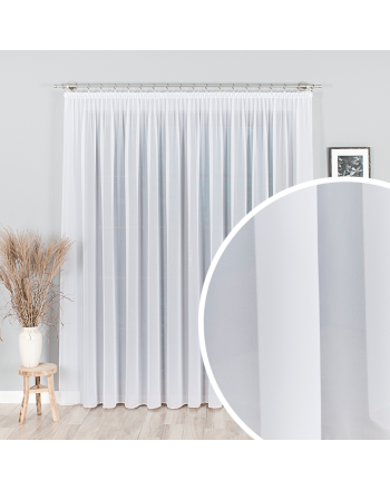 Gładka firana z ołowianką  na taśmie marszczącej, kolor biały, wysokość do 300 cm - szyta na wymiar 