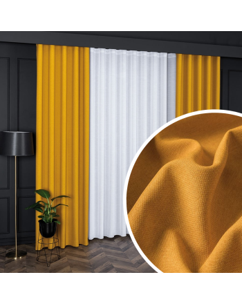 PREMIUM ALLURE Zasłona gotowa na taśmie wave Ibiza, kolor musztardowy, rozmiar 150x270 cm przed zmarszczeniem