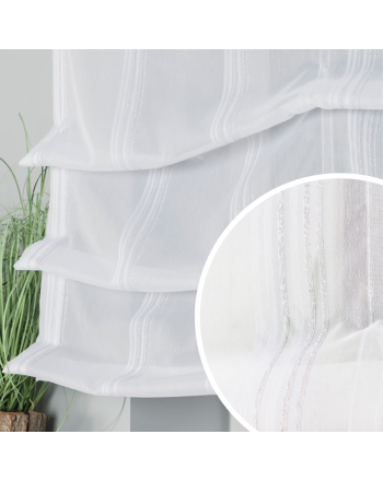 Roleta rzymska gotowa ze wzorem pasowym, kolor biały ze srebrnym zdobieniem, rozmiar 160x135 cm