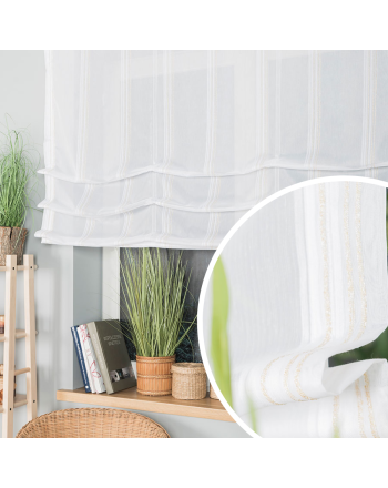 Roleta rzymska gotowa ze wzorem pasowym, kolor biały ze złotym zdobieniem, rozmiar 160x135 cm