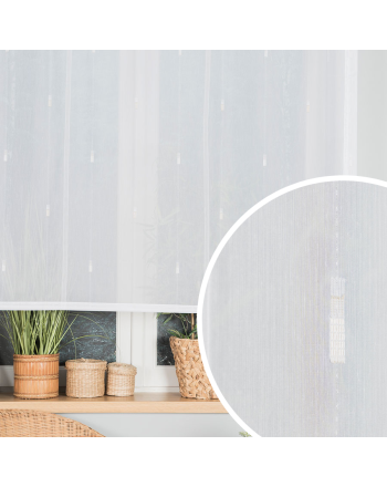 Roleta rzymska gotowa ze wzorem po całości na karnisz, kolor biały ze złotym zdobieniem, rozmiar 140x135 cm - upięcie tkaniny na agrafkę