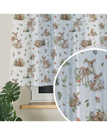  Firanka do pokoju dziecięcego, woal drukowany z ołowianką, Bajkowy Las na taśmie, wysokość 145 cm - szyta na wymiar