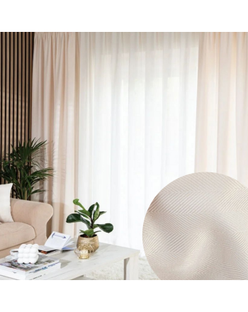 Zasłona do salonu na taśmie wave, Jodełka kolor kremowy wzór poziomo - szyta na wymiar