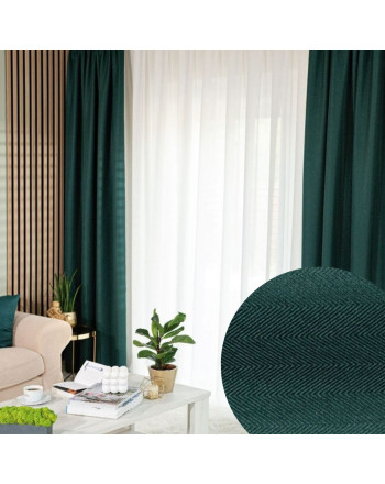 Zasłona do salonu na taśmie wave, Jodełka kolor butelkowa zieleń wzór poziomo - szyta na wymiar