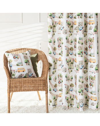 Gotowa zasłona do pokoju dziecka na taśmie, Ulice z autami kolor beżowy, rozmiar 140x250 cm