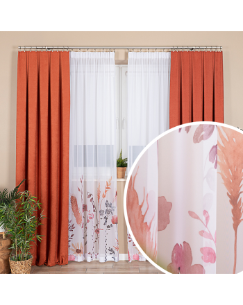 Firana gotowa z woalu na taśmie w stylu boho w polne kwiaty Alana, rozmiar 140x250 cm