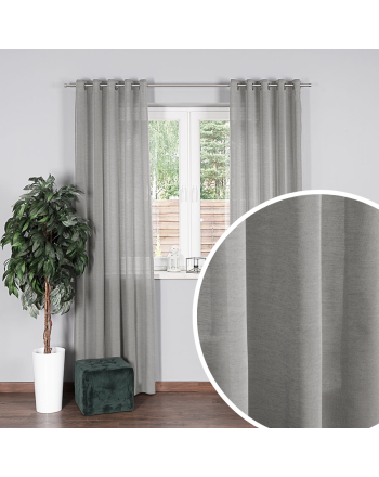 Szara zasłona gotowa typu batyst na przelotkach, lekka jak firana, szerokość 145 cm, wysokość 170, 230 i 250 cm, Basic