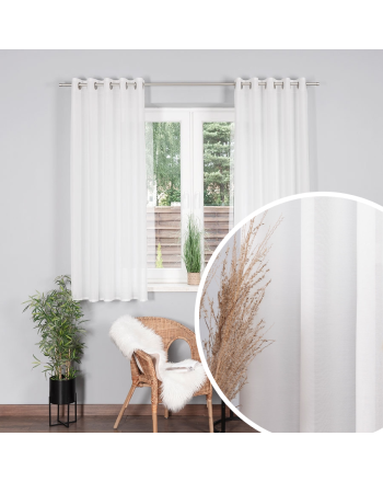 Biała zasłona gotowa typu batyst na przelotkach, lekka jak firana, szerokość 145 cm, wysokość 170, 230 i 250 cm, Basic