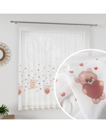 Krótka firanka z woalu na taśmie do pokoju dziecięcego Misiaki - szyta na wymiar