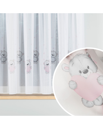 Woalowa krótka firana do pokoju dzieci Misiaki, na taśmie, kolor szary - szyta na wymiar