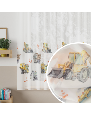 Firanka woalowa na taśmie do pokoju dziecięcego Pojazdy, wysokość 155 cm, kolor musztardowy - szyta na wymiar
