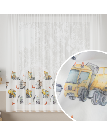 Firanka z woalu do szyny sufitowej do pokoju dziecięcego Pojazdy, wysokość 155 cm, kolor musztardowy - szyta na wymiar
