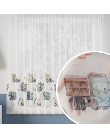 Firanka woal na tunelu do pokoju dziecięcego w Pojazdy, kolor niebieskoszary, wysokość 145 cm - szyta na wymiar