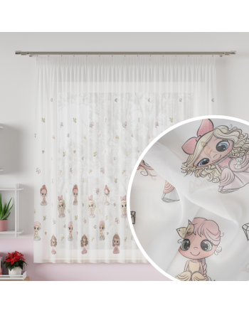 Firanka woal z ołowianką do pokoju dziecięcego Princess na taśmie, wysokość 155 cm - szyta na wymiar