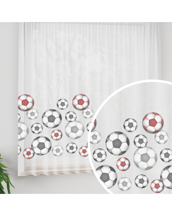 Firanka z ołowianką do pokoju dziecięcego Futbol na taśmie, wysokość 155 cm, kolor czerwony - szyta na wymiar