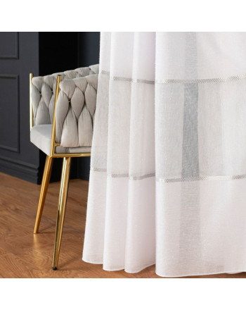 Firana ze wzorem w pasy na przelotkach, wysokość 300 cm, kolor biały - szyta na wymiar