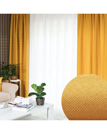 Zasłona do salonu na taśmie wave, Jodełka kolor musztardowy wzór poziomo - szyta na wymiar