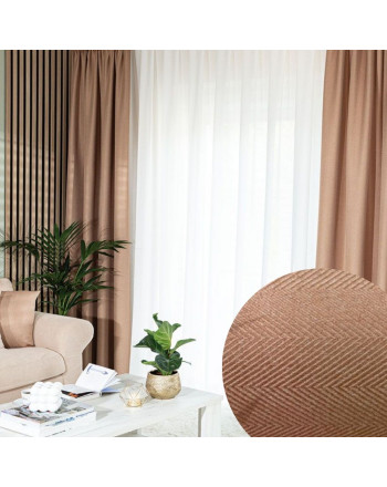 Zasłona do salonu na przelotkach, Jodełka kolor ciemny beżowy wzór poziomo - szyta na wymiar