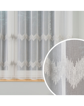 Biała firanka haftowana ze wzorem pasowym, kolor haftu srebrno-szary, 112750, wysokość 160 cm - sprzedawana na metry