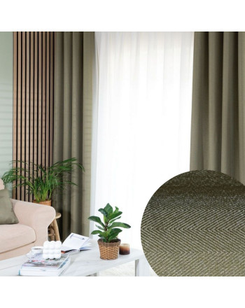 Zasłona do salonu na taśmie, kolor szarozielony, Jodełka wzór poziomo - szyta na wymiar