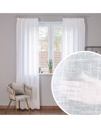 Biała firanka gotowa typu len na taśmie, rozmiar 140x250 cm, Jane