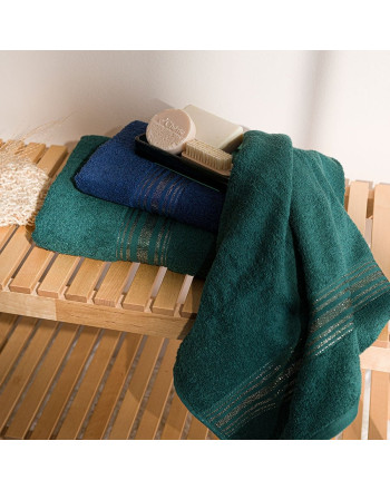 Ręcznik bawełniany z ozdobną bordiurą z nabłyszczanej srebrnej nici, kolor szmaragdowy, oferowany w dwóch rozmiarach, Oskar