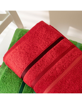 Ręcznik bawełniany z kolorową bordiurą, kolor czerwony, 2 rozmiary, Dolce Pop