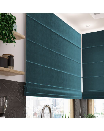 Ciemno turkusowa roleta rzymska welwetowa Velvi - szyta na wymiar