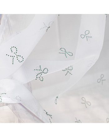 Firana do salonu na przelotkach woal w diamentowe zielone kokardki wstążki Ribbon 140x250 cm