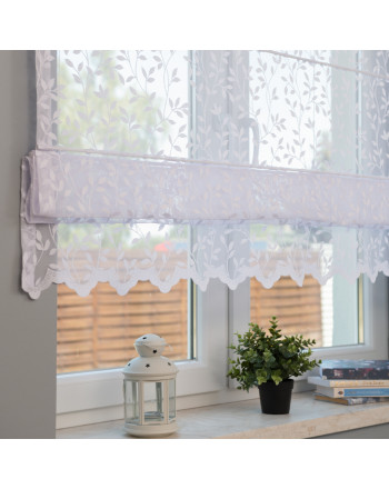 Roleta rzymska firanowa żakardowa w liście, kolor biały - szyta na wymiar