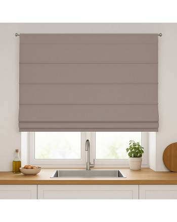 Roleta rzymska zaciemniająca na karnisz na sznurek, kolor ciemny chłodny beżowy - szyta na wymiar