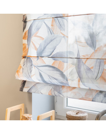 Roleta rzymska o strukturze lnu w musztardowo-szare liście, wysokość do 160 cm - szyta na wymiar