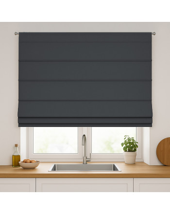 Roleta rzymska zaciemniająca na karnisz na sznurek, kolor ciemny szary - szyta na wymiar