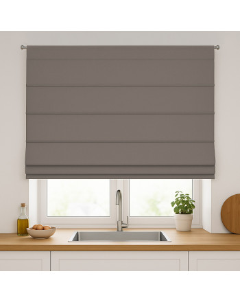 Roleta rzymska zaciemniająca na karnisz na sznurek, kolor ciemny ciepły szary - szyta na wymiar