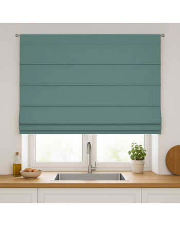 Roleta rzymska zaciemniająca na karnisz na sznurek, kolor szałwiowy - szyta na wymiar