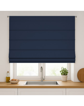 Roleta rzymska zaciemniająca na karnisz na sznurek, kolor ciemny niebieski - szyta na wymiar