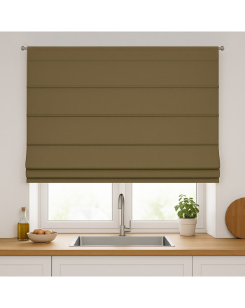 Roleta rzymska zaciemniająca na karnisz na sznurek, kolor khaki - szyta na wymiar