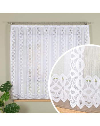Gotowa firanka żakardowa w pionowe ażurowe pasy, kolor biały, oferowana w 2 rozmiarach, Helena